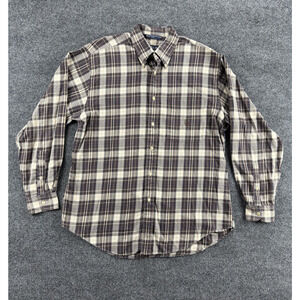 Nautica Shirt Mens Medium Brown Blue Plaid Button Down Long Sleeve Cotton Casual